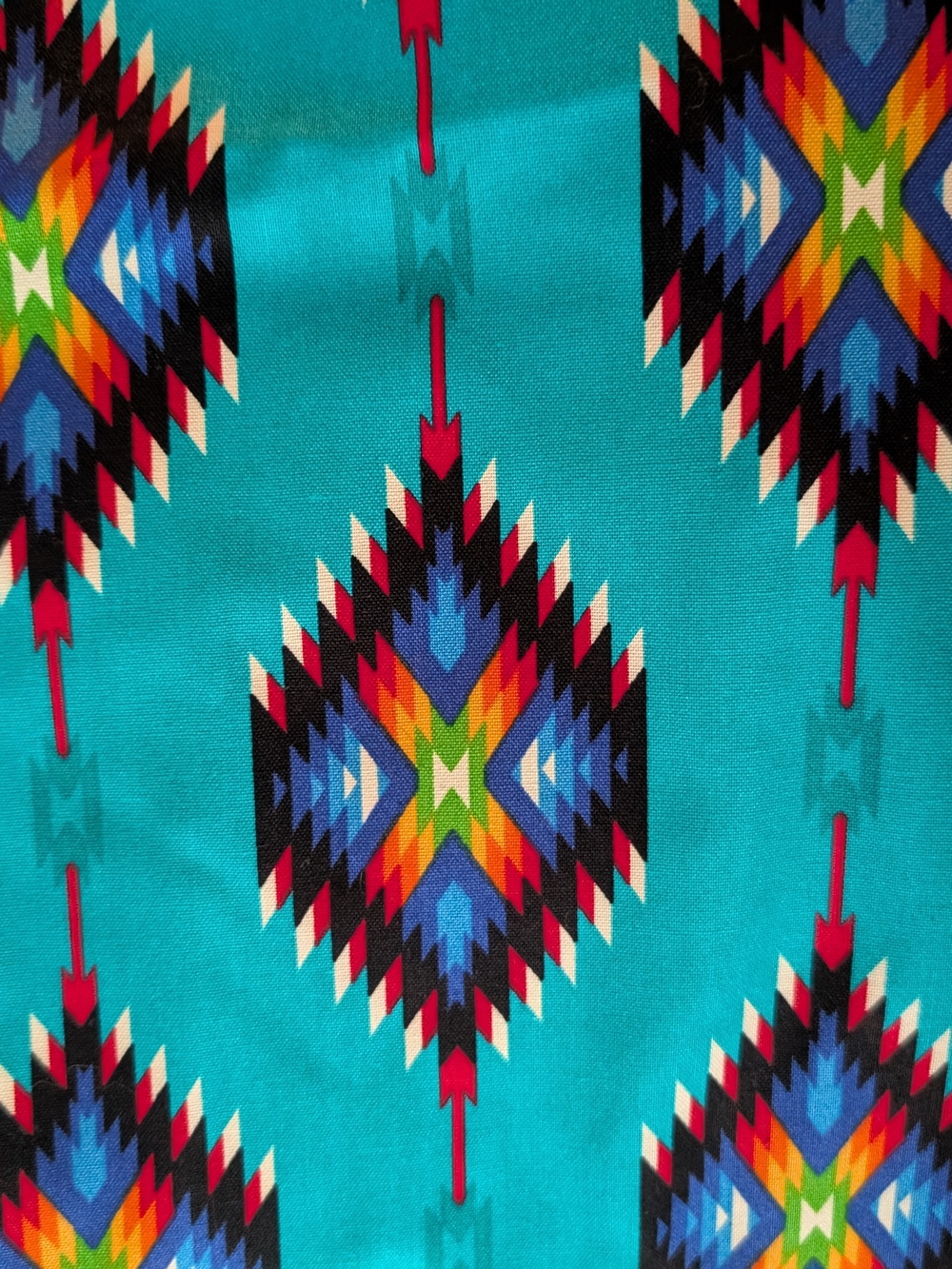 Native Turquoise Aztec Print Pillow Cover with Multicolor Accents